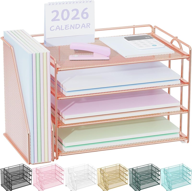 Spacrea Desk Organizers and Accessories, Paper Organizer for Desk with File organizer, Desk Accessories & Workspace Organizers for Office Supplies (Rose Gold) - Image 1